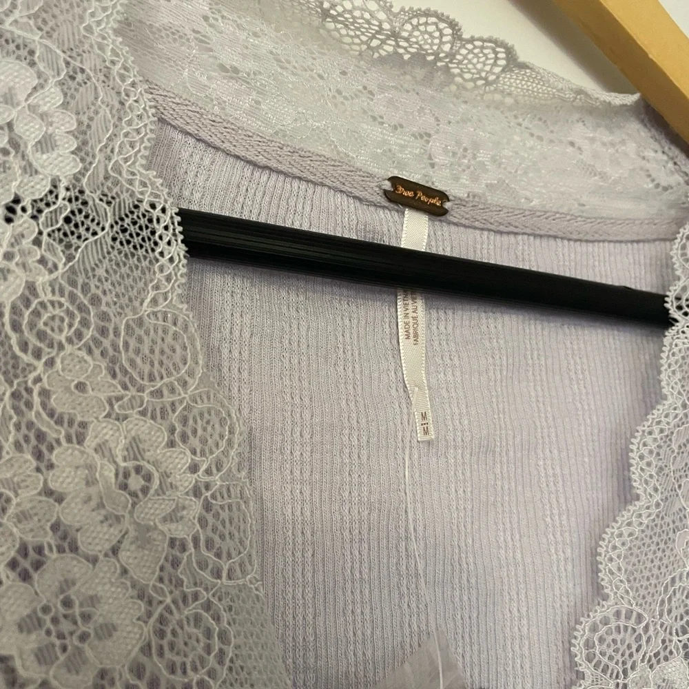 NWT Free People Run With Me Lavender Purple Lace Trim Long Sleeve Blouse